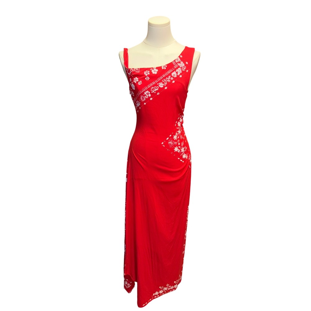 Desigual Red Maxi Dress Womens Size S NWT Bandana Floral Print Asymmetric Hem